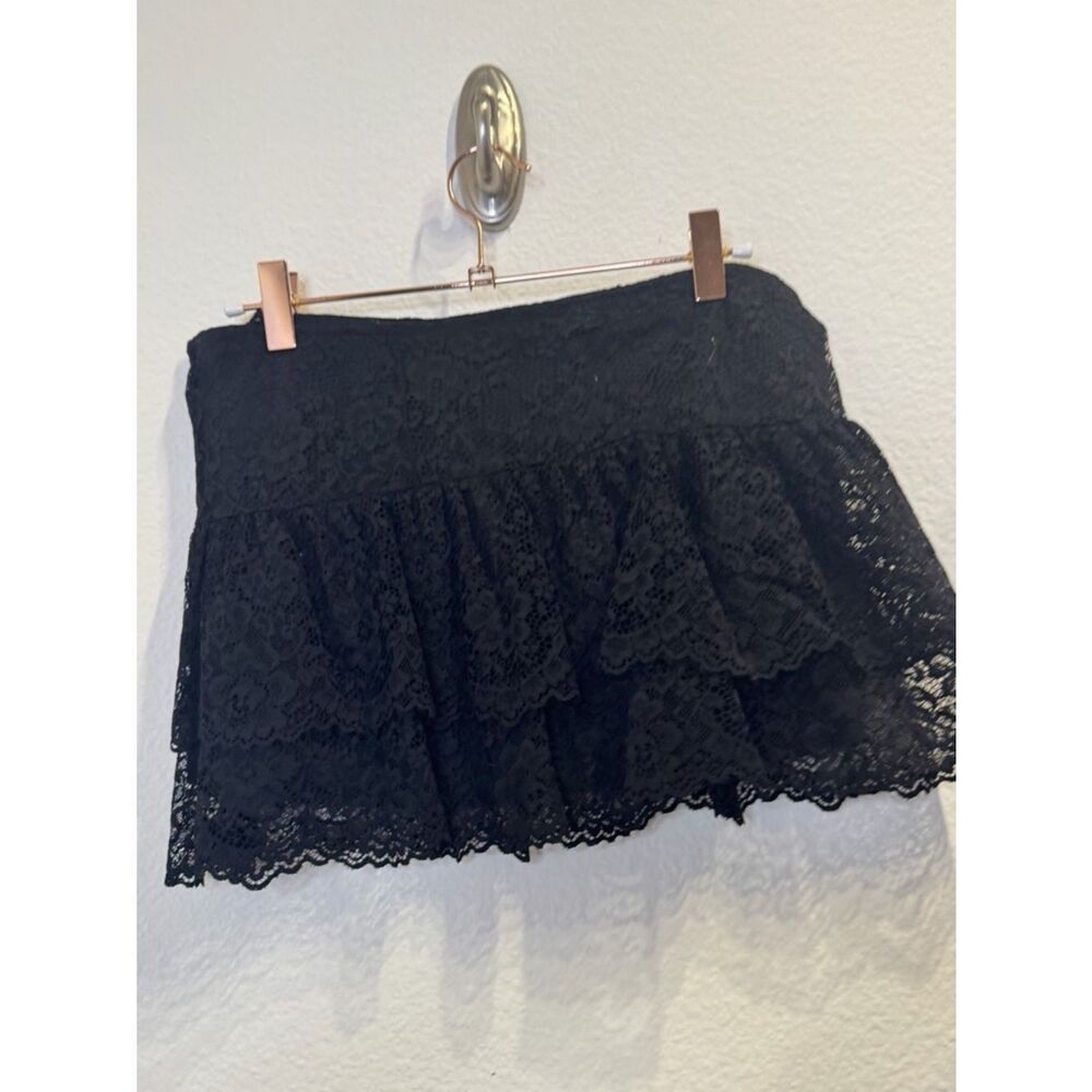 Lace Tiered Black Mini Skirt